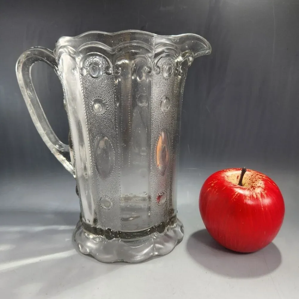 Antique US Glass EAPG Pitcher Kansas Pattern Jewel & Dewdrop 1901 Vase As FOUND